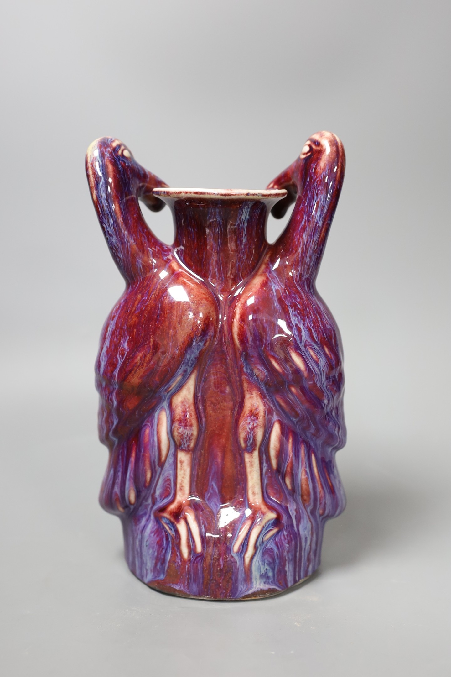 A Chinese flambe 'twin duck' vase, 19th/20th century, 24cm